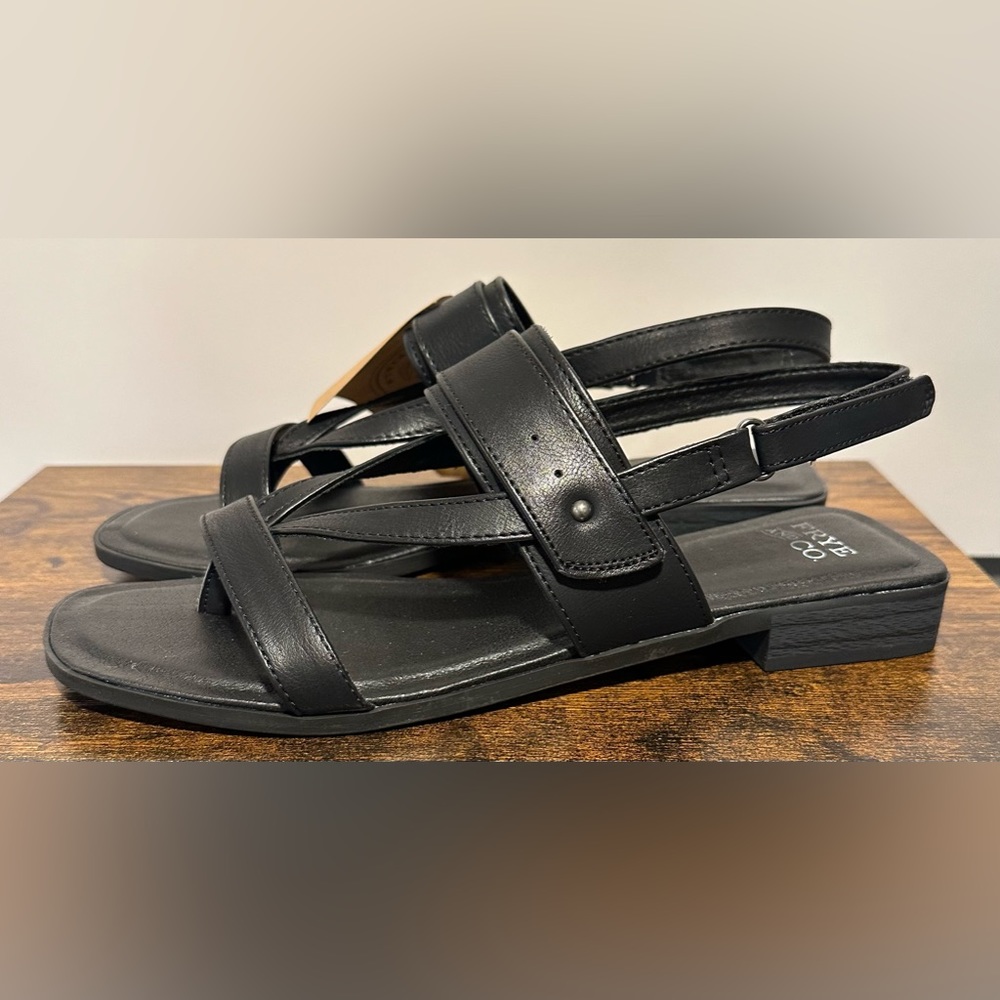 Frye and Co Black Cassia Adjustable Strap Flat Sandals NWT Various Sizes